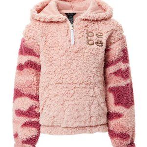 Bebe girls pink fuzz camo half zip sweater size small